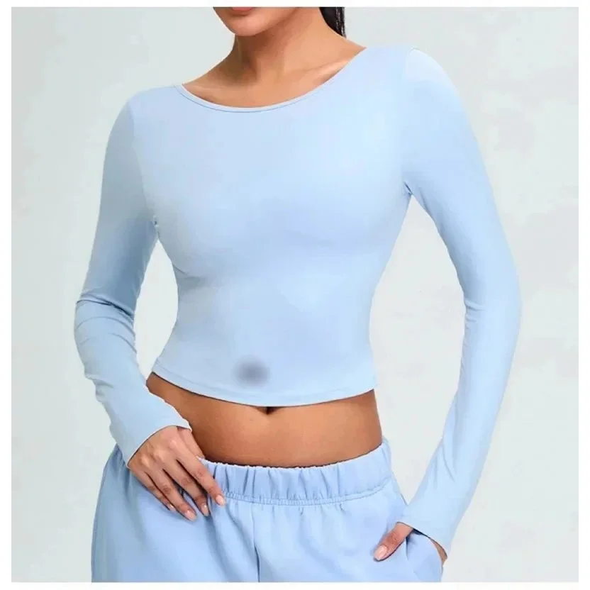 Other Blue Long Sleeve Crop Top with Padded Cups Blue - 1
