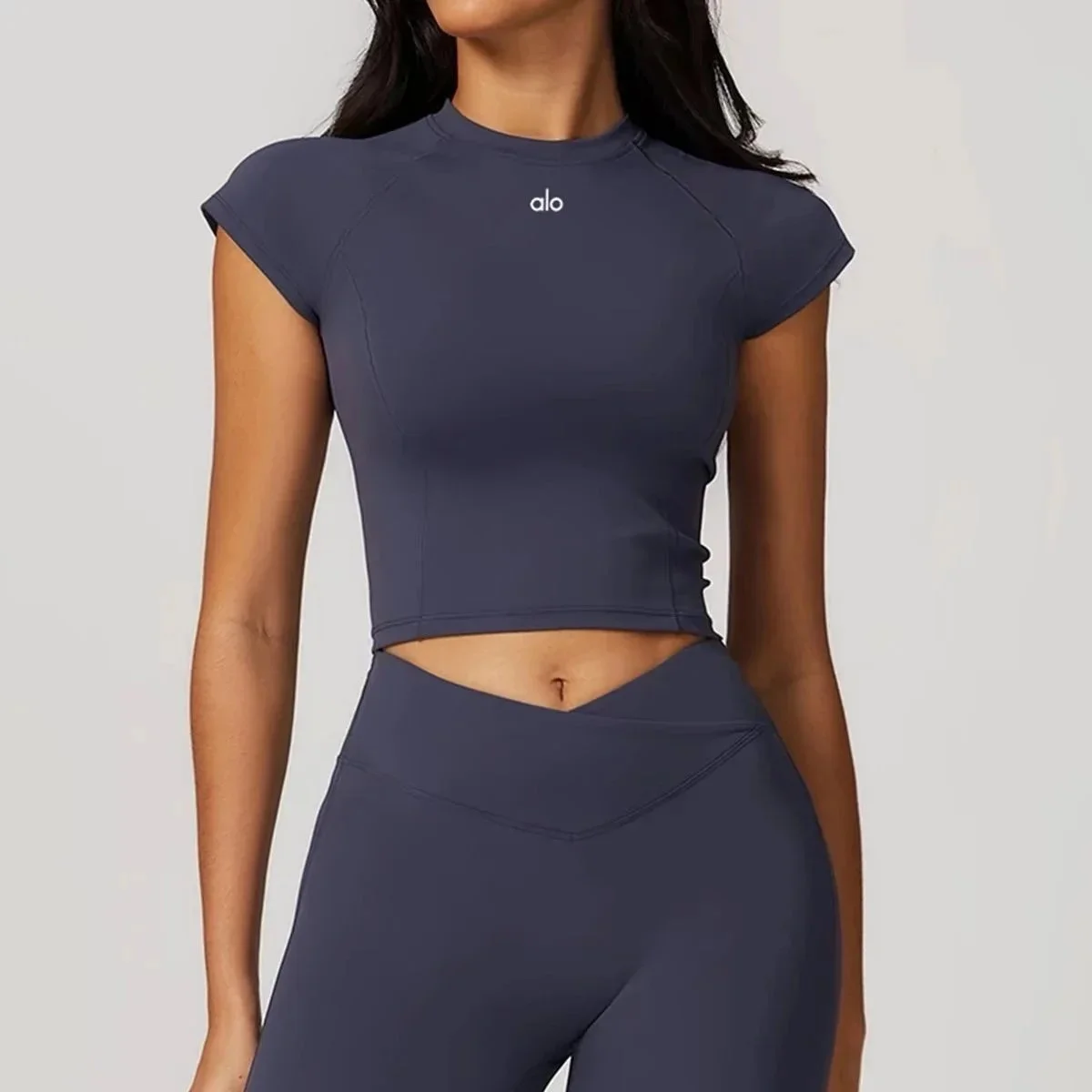 Alo Yoga Alo Blue Grey Crop Top Fitness Grey - 1