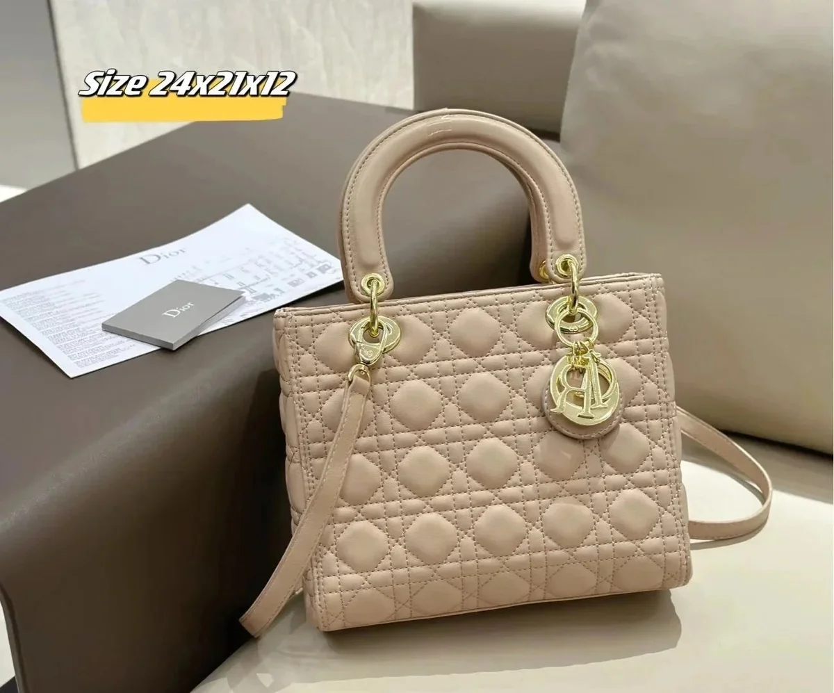 Dior Dior Lady Dior Beige Quilted Leather Handbag Beige - 1