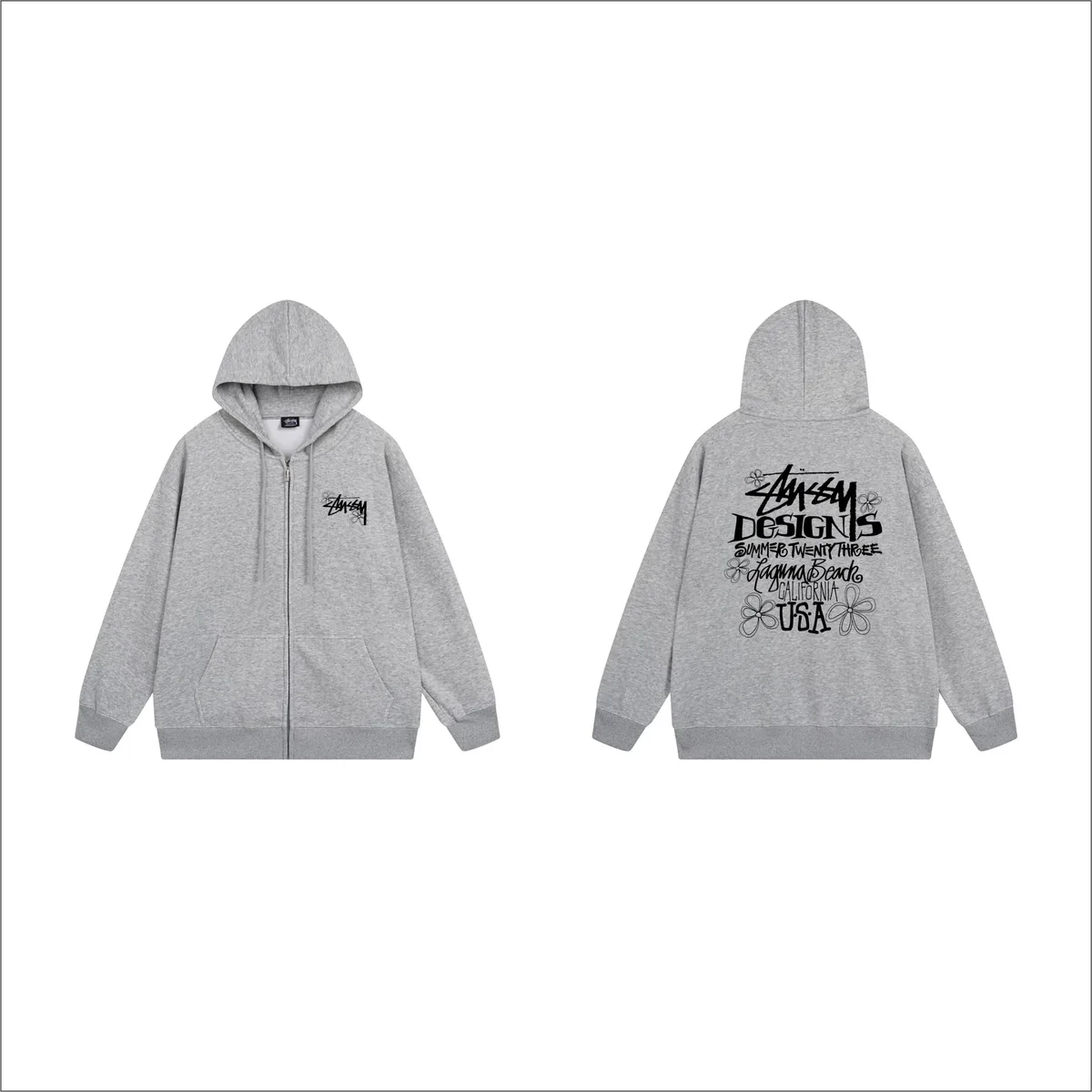 Stussy Stussy Stüssy Summer 2023 Graphic Zip-Up Hoodie Grey - 1