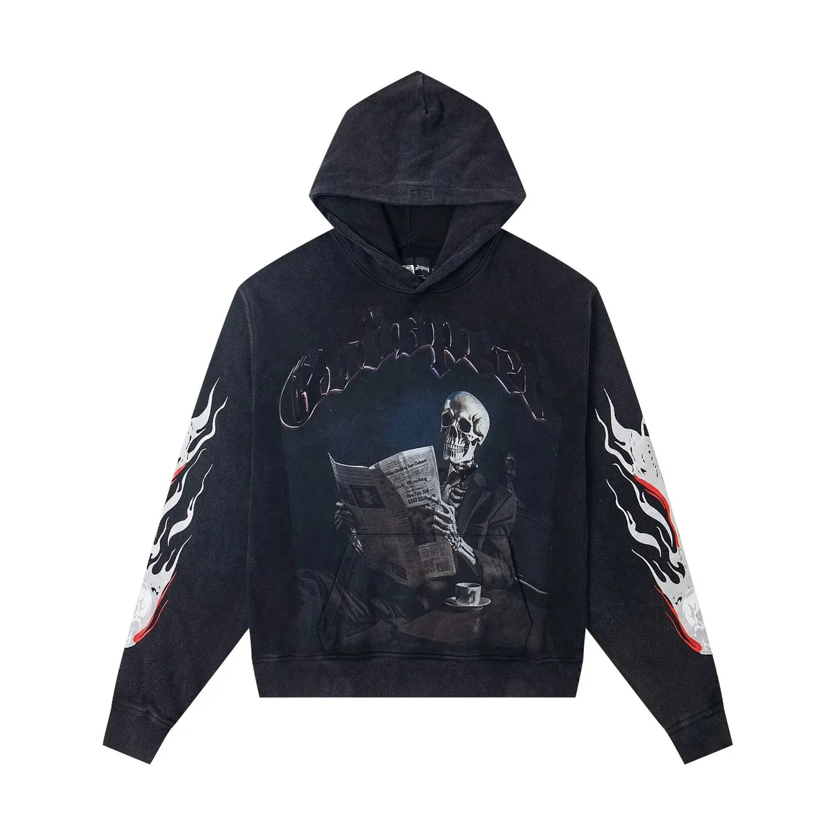 Other Black Skeleton Graphic Hoodie with Flame Sleeves Black - 1