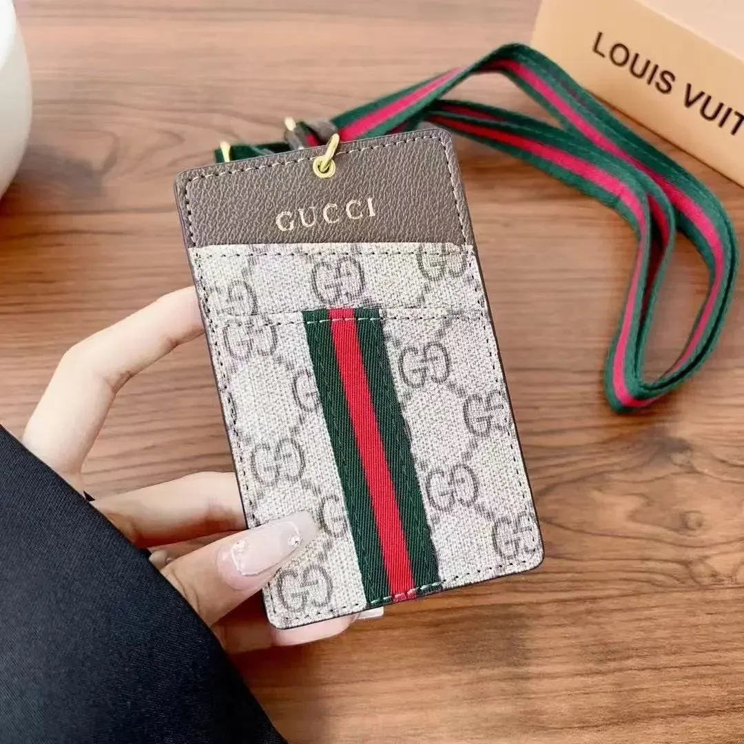 Gucci Gucci GG Supreme Beige/Green/Red Card Holder with Lanyard Beige