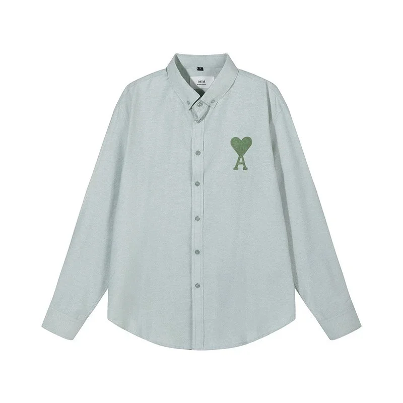 Ami Paris Ami Green Heart Logo Long Sleeve Shirt Green - 1