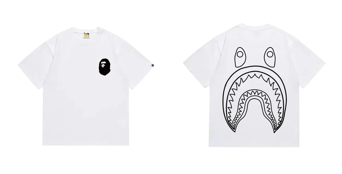 A Bathing Ape A Bathing Ape BAPE STA White Black Shark T-Shirt White - 1
