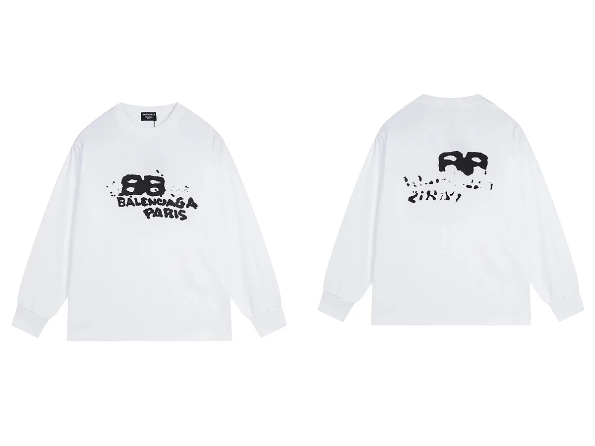Balenciaga Balenciaga White 'BB Paris' Long Sleeve T-Shirt White - 1
