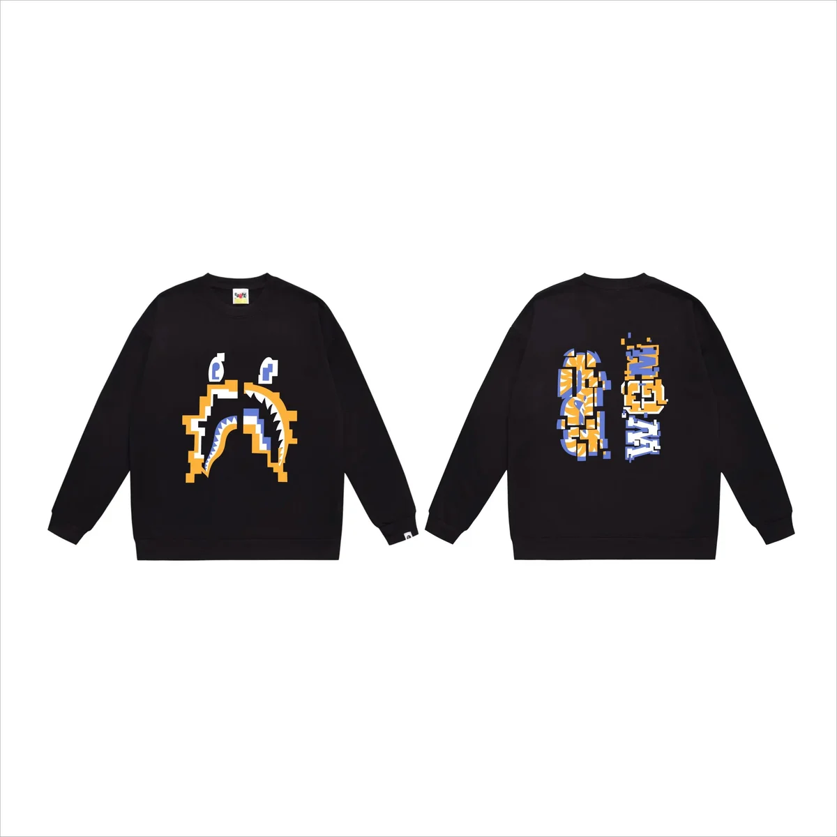 A Bathing Ape BAPE STA 564 Black Pixel Shark Crewneck Sweatshirt Black - 1