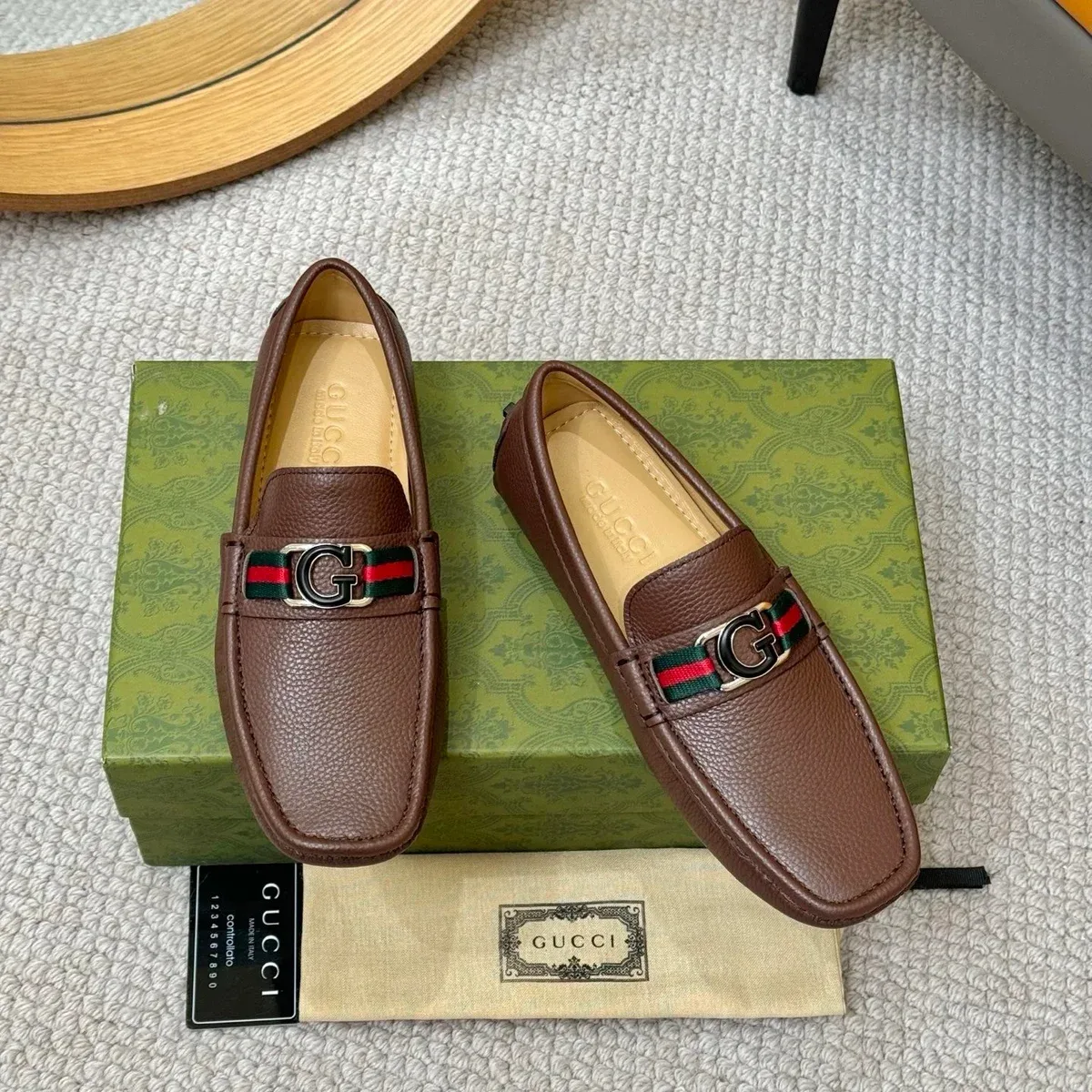 Gucci Gucci G-Buckle Loafers Brown Leather Men's Shoes Brown - 1