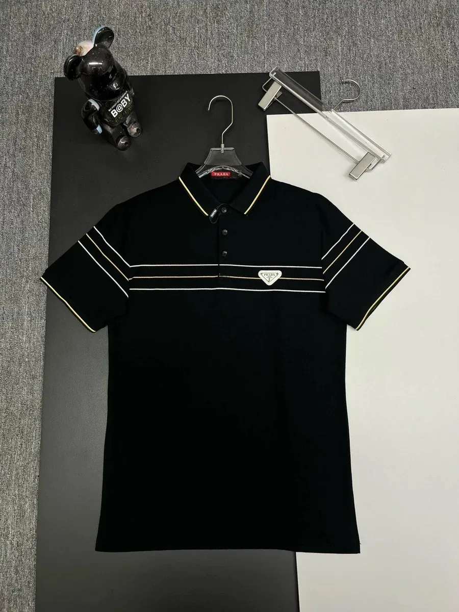 Prada Prada Black & Gold Striped Polo Shirt Black - 1