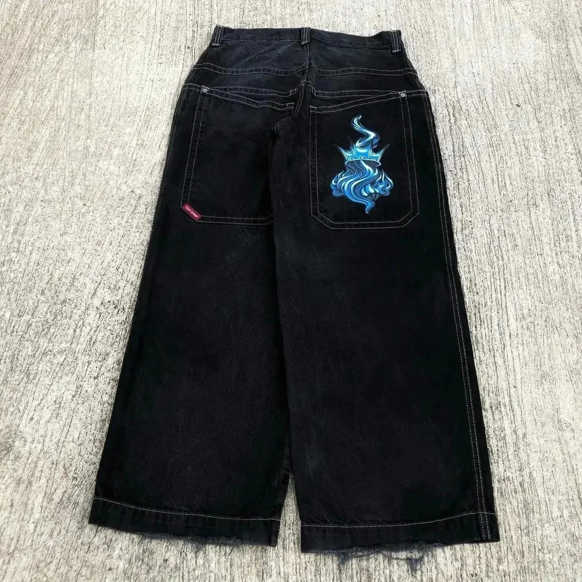Other Black Flame Print Wide Leg Jeans Black - 1