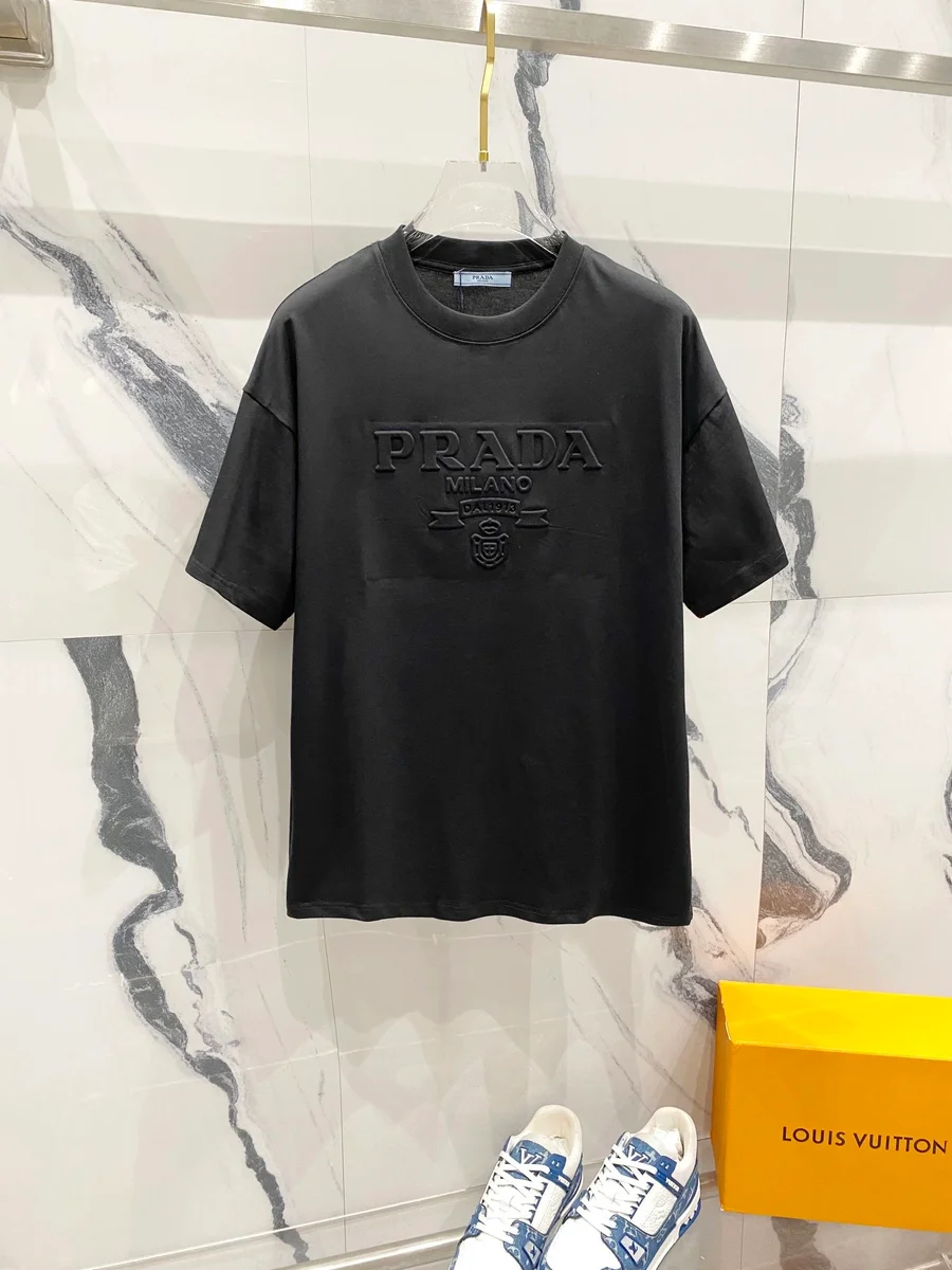 Prada Prada Embossed Logo Black T-Shirt Black