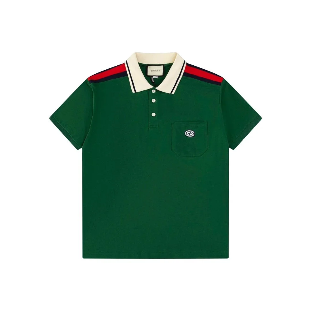 Gucci Gucci Polo Shirt Green Web Stripe Collar Men's Green - 1