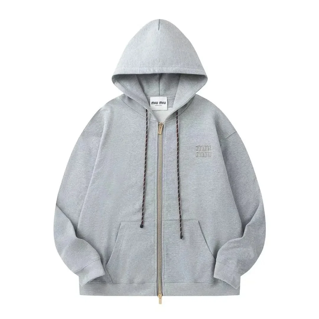 Miu Miu Miu Miu Heather Grey Zip-Up Hoodie Grey