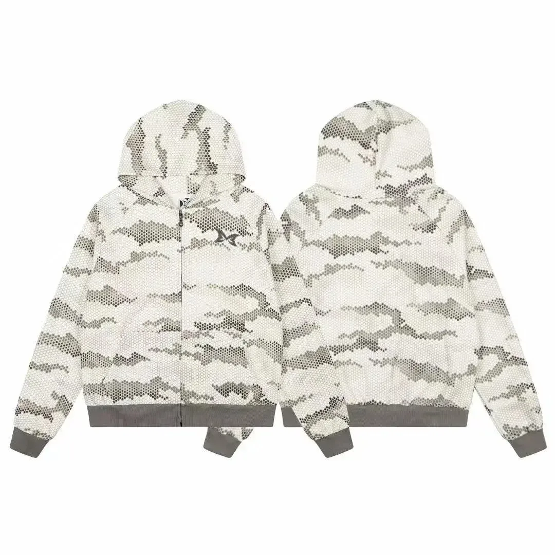 Other Unisex Camouflage Zip-Up Hoodie me-h027 Grey Grey - 1