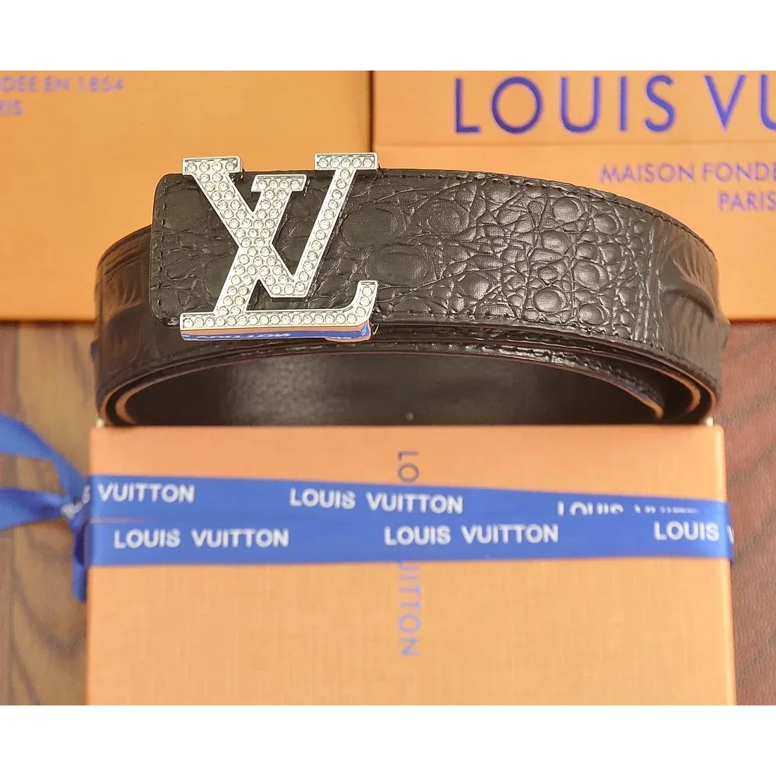 Louis Vuitton Louis Vuitton LV Monogram Belt Black Crocodile Black