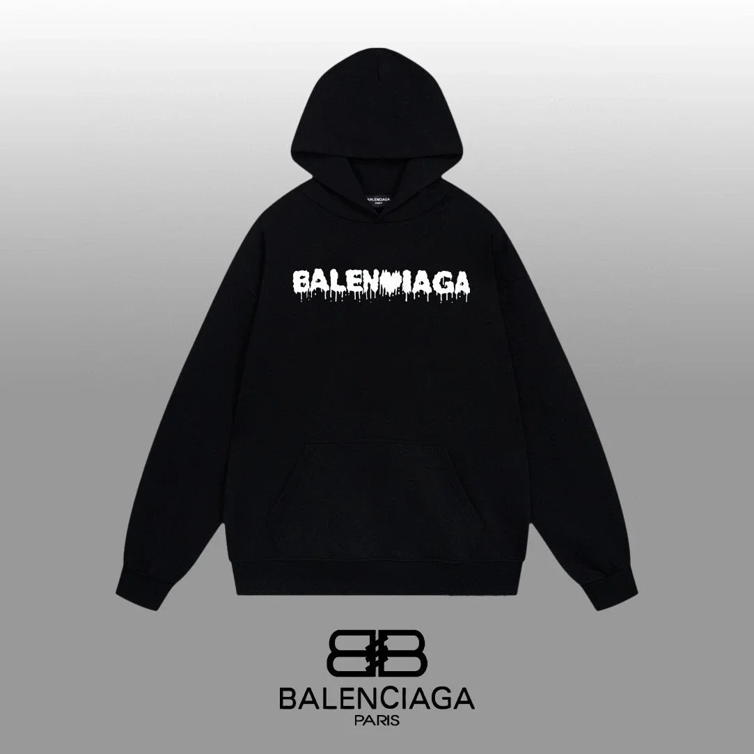 Balenciaga Balenciaga Black Dripped Logo Hoodie Black - 1