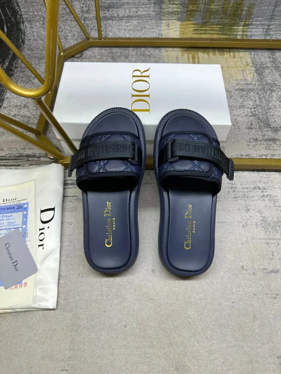 Dior Dior Blue Quilted Slide Sandals Blue - 1