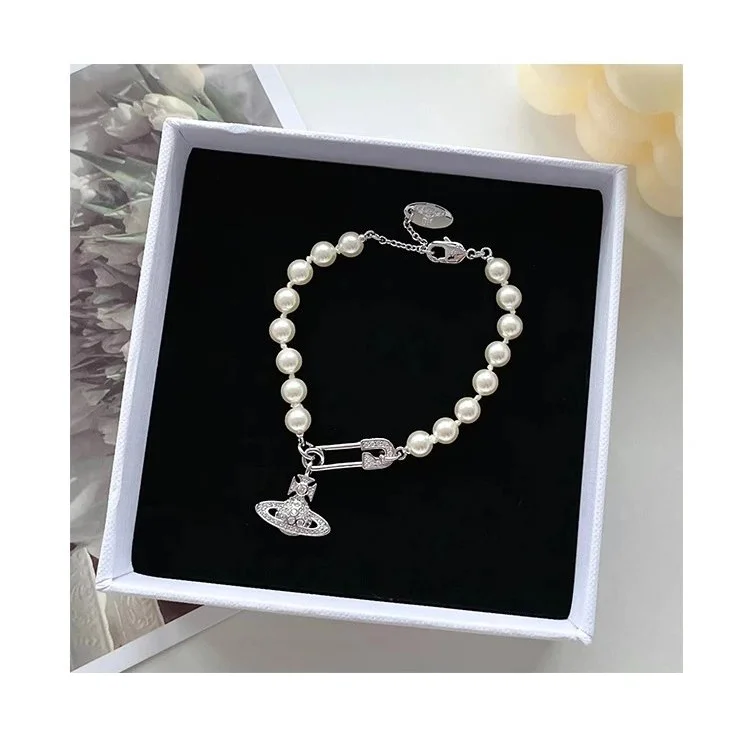 Vivienne Westwood Vivienne Westwood Orb Pearl Safety Pin Bracelet Silver Silver - 1