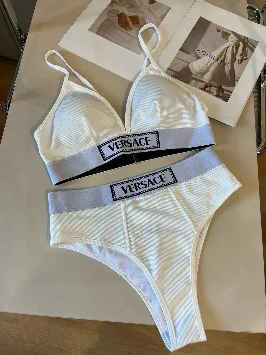 Versace Versace Logo Bandeau Bra & Brief Set White White - 1