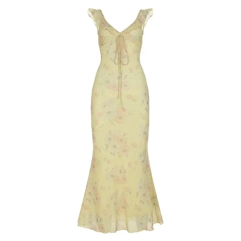Floral Print Maxi Dress in Pastel Yellow — Oopbuy Spreadsheet find