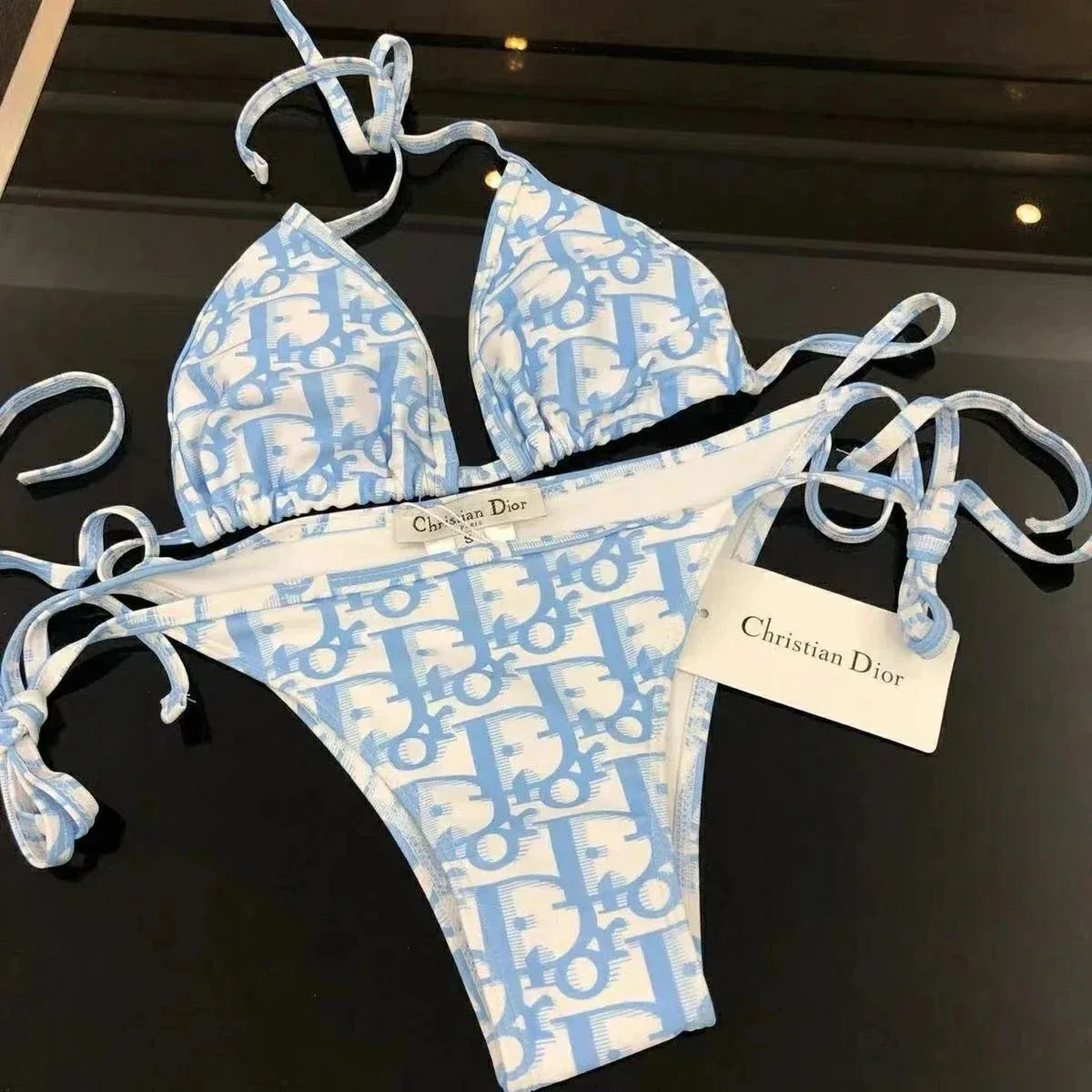 Dior Christian Dior Dior Oblique Blue/White Bikini Set Blue