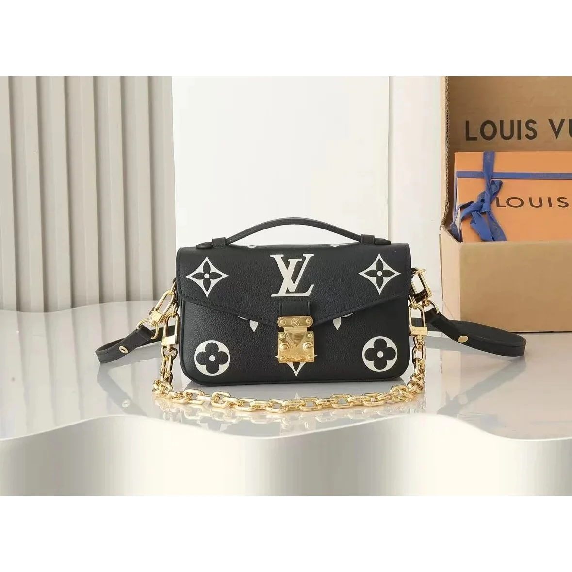 Louis Vuitton Louis Vuitton Pochette Black and White Floral Crossbody Bag Black