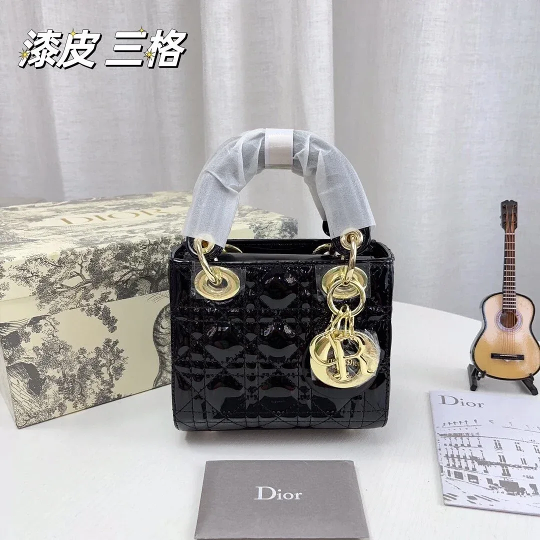 Dior Dior Lady Dior Black Lacquer Three-Strap Bag Black - 1