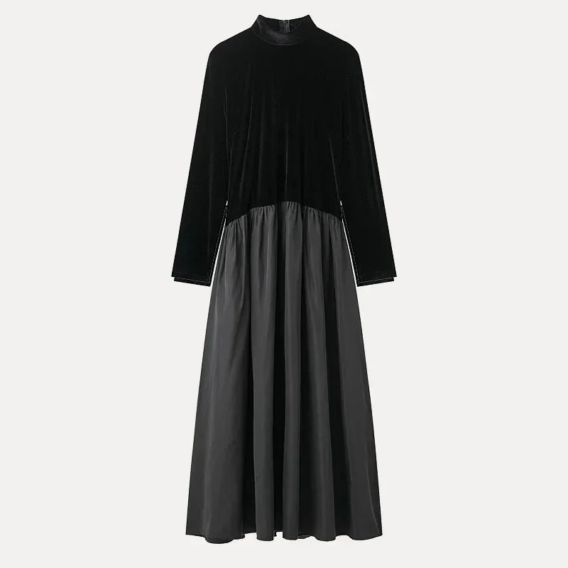 Other Black Velvet & Satin Maxi Dress Black - 1