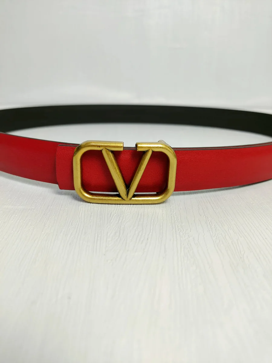 Valentino Valentino V Logo Red Leather Belt Red - 1