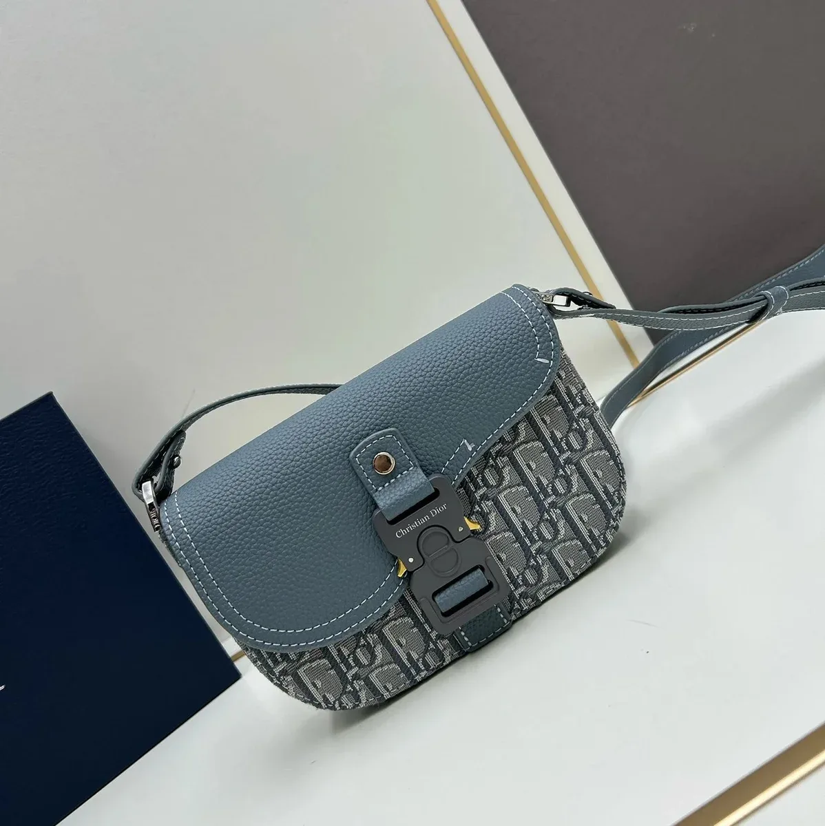 Dior Dior Saddle Oblique Blue-Grey Shoulder Bag Blue