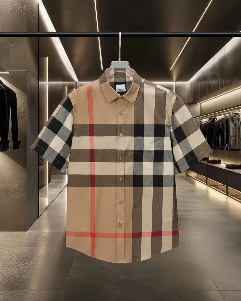 Burberry Burberry TB Monogram Plaid Short Sleeve Shirt Beige - 1