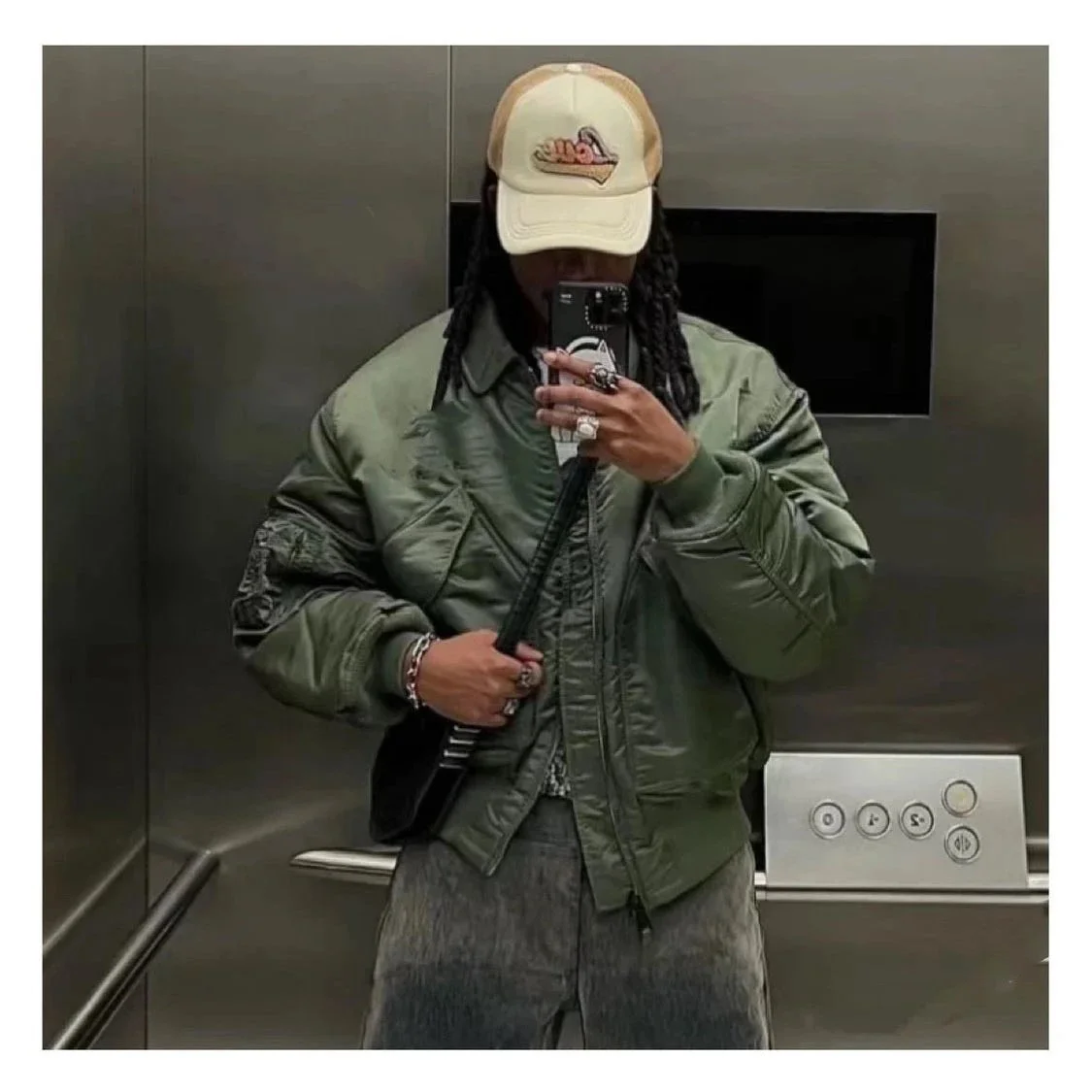 Other Oversized Military Green Bomber Jacket Green - 1