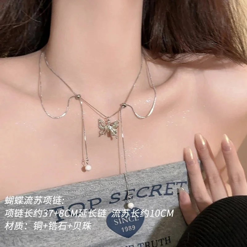 Other Butterfly Tassel Necklace Silver Jewelry Silver - 1