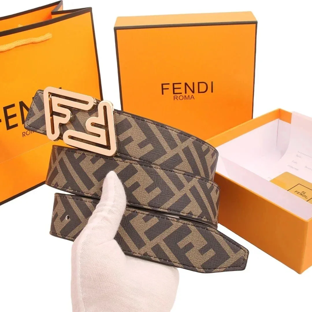Fendi Fendi Iconic FF Monogram Belt Brown Leather Belt Brown - 1