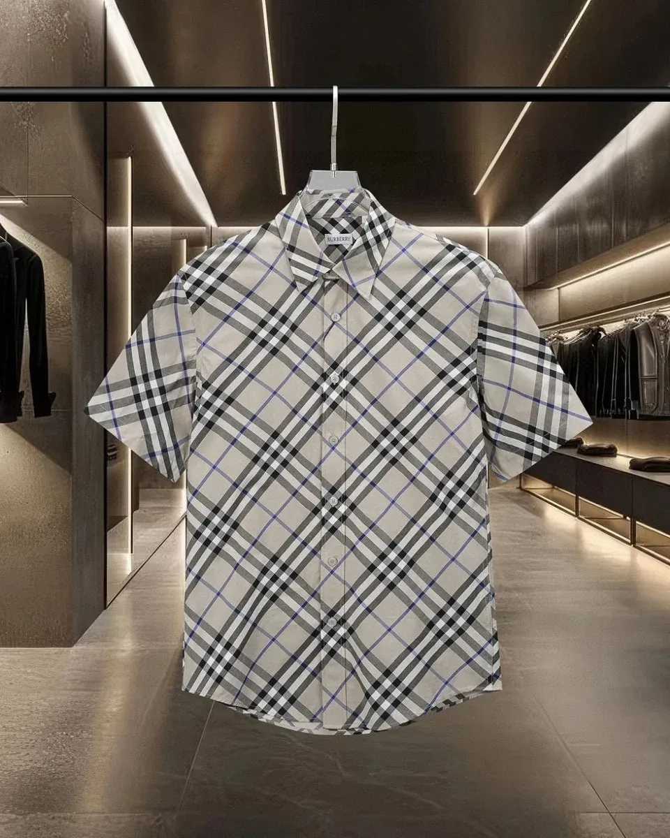 Burberry Burberry TB Monogram Plaid Short Sleeve Shirt Beige - 1