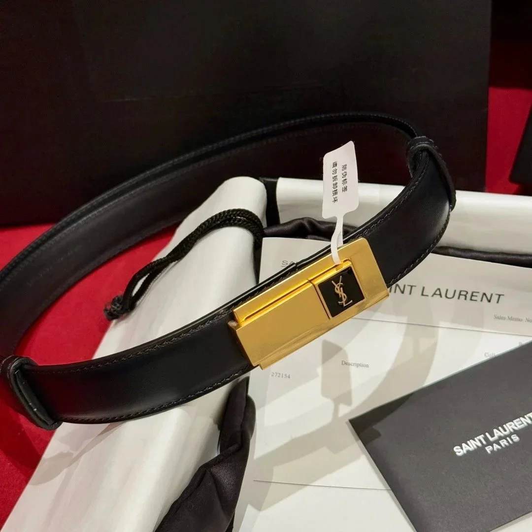 Saint Laurent Saint Laurent Black Gold YSL Belt Black - 1