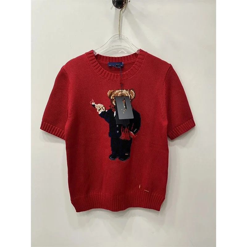 Polo Ralph Lauren Polo Ralph Lauren Polo Bear Red Short Sleeve Embroidered Sweater Red - 1