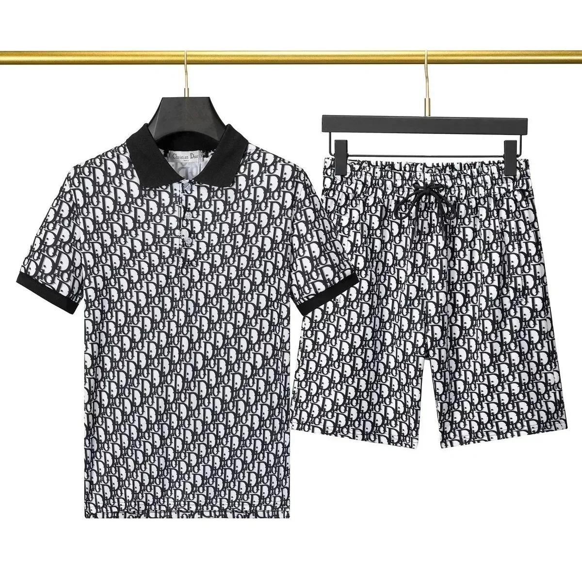 Dior Dior Classic Logo Polo & Shorts Set Black/White Black