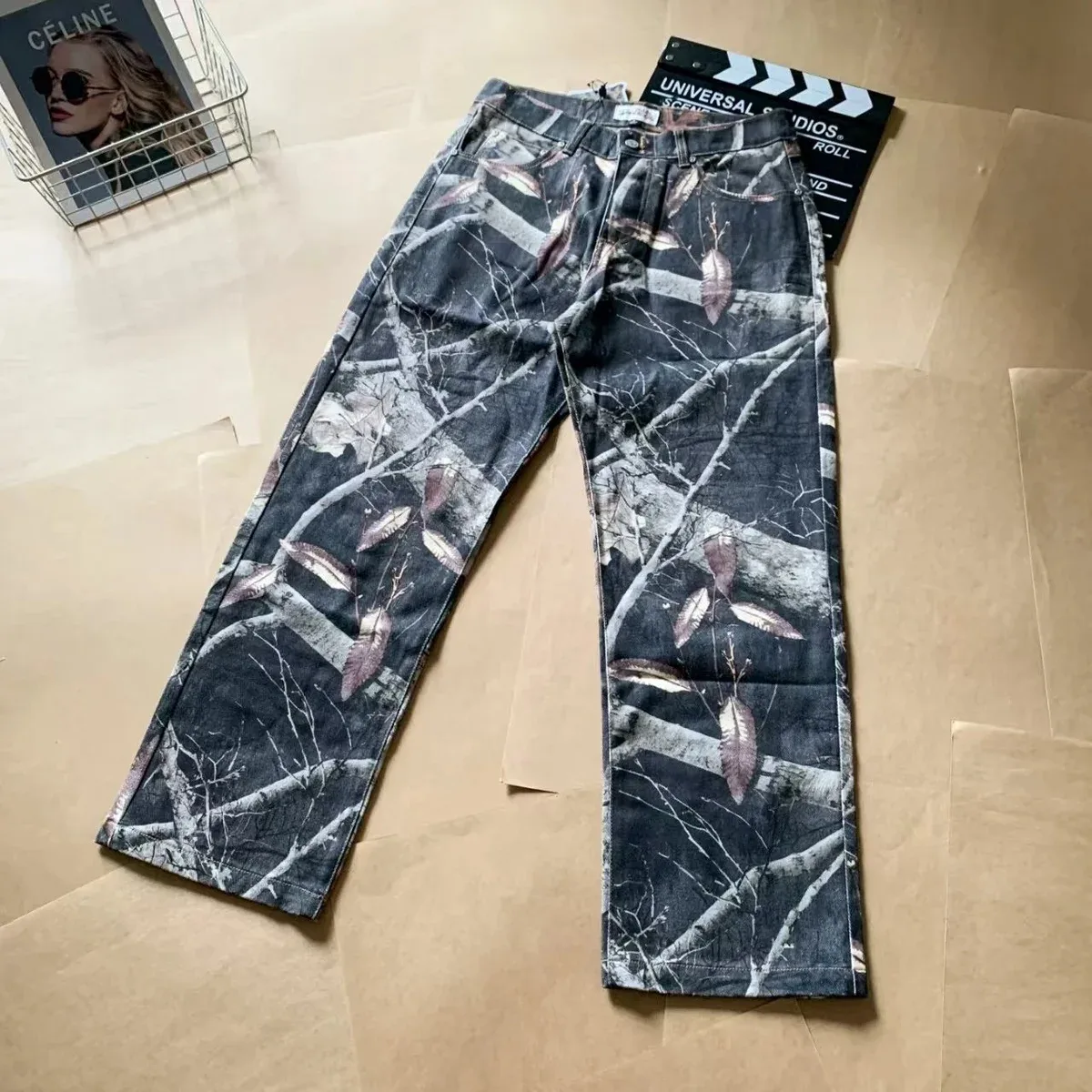 Celine Celine Leaf Print Denim Jeans Black Pants Black