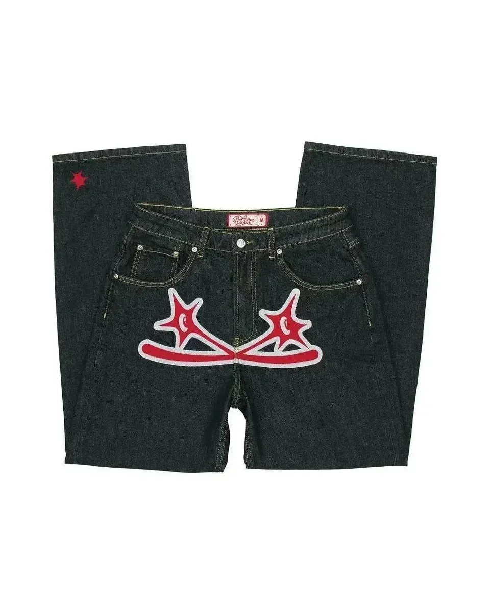 Unisex Dark Denim Jeans with Red Star & Moon Patch