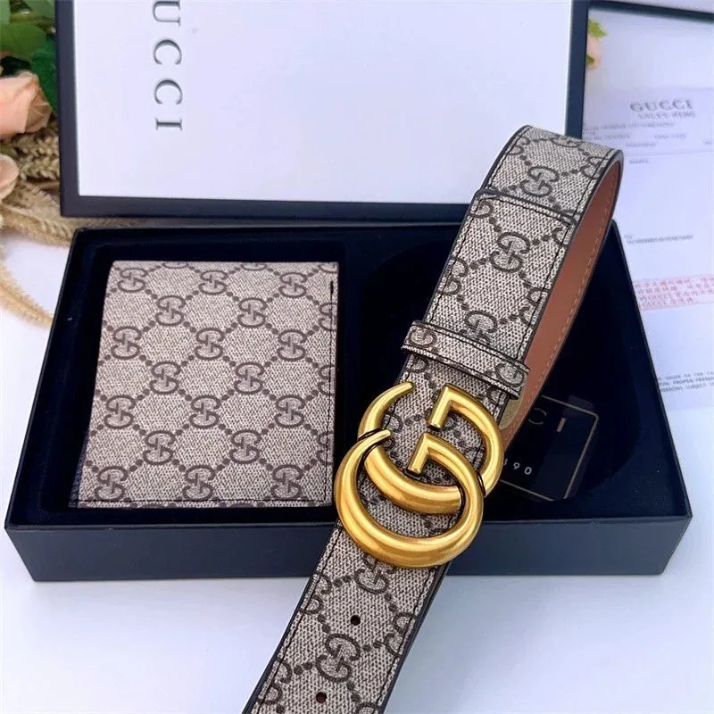 Gucci Gucci GG Supreme Beige & Gold Belt Set Beige - 1