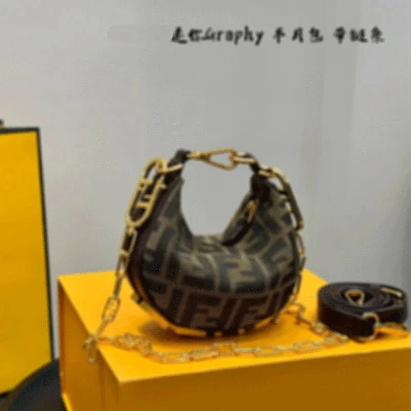 Fendi Fendi Baguette FF Monogram Shoulder Bag Brown