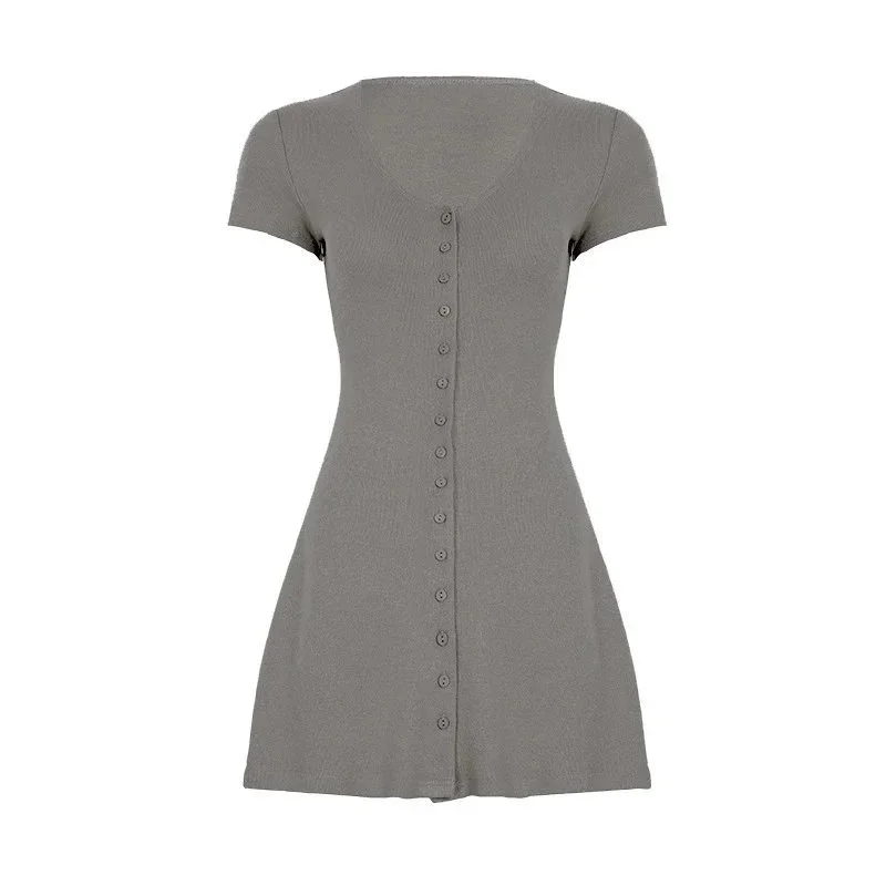 Other Solid Grey Button-Front Mini Dress Grey - 1