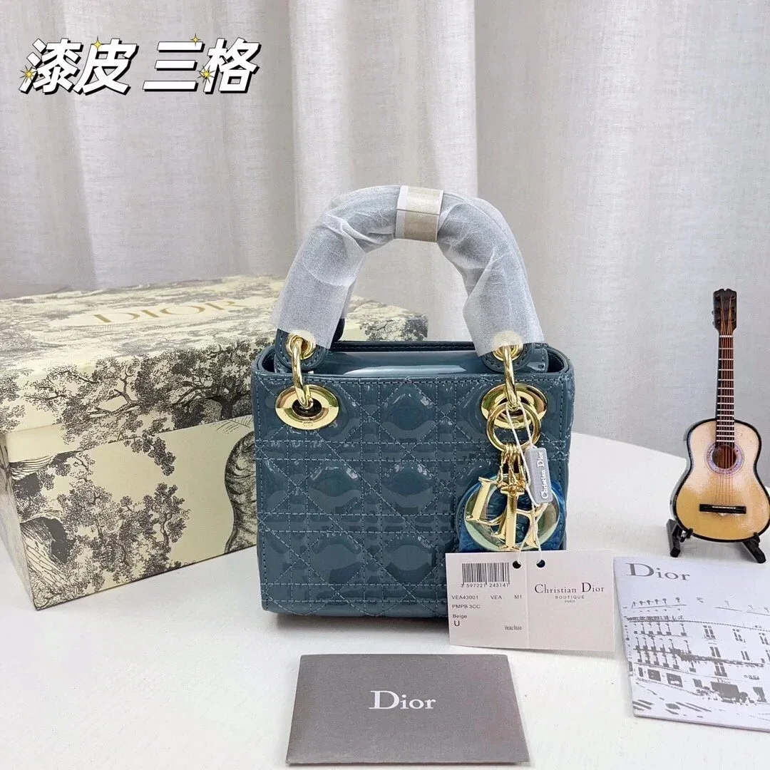 Dior Dior Lady Dior Blue Patent Leather Bag Blue - 1