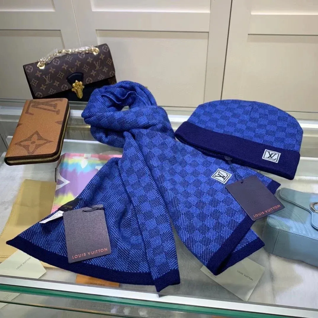 Louis Vuitton Louis Vuitton Damier Blue Scarf & Beanie Set Blue