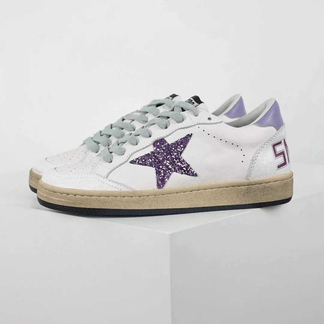 Other Unisex Golden Goose Purple Glitter Star Sneakers White - 1