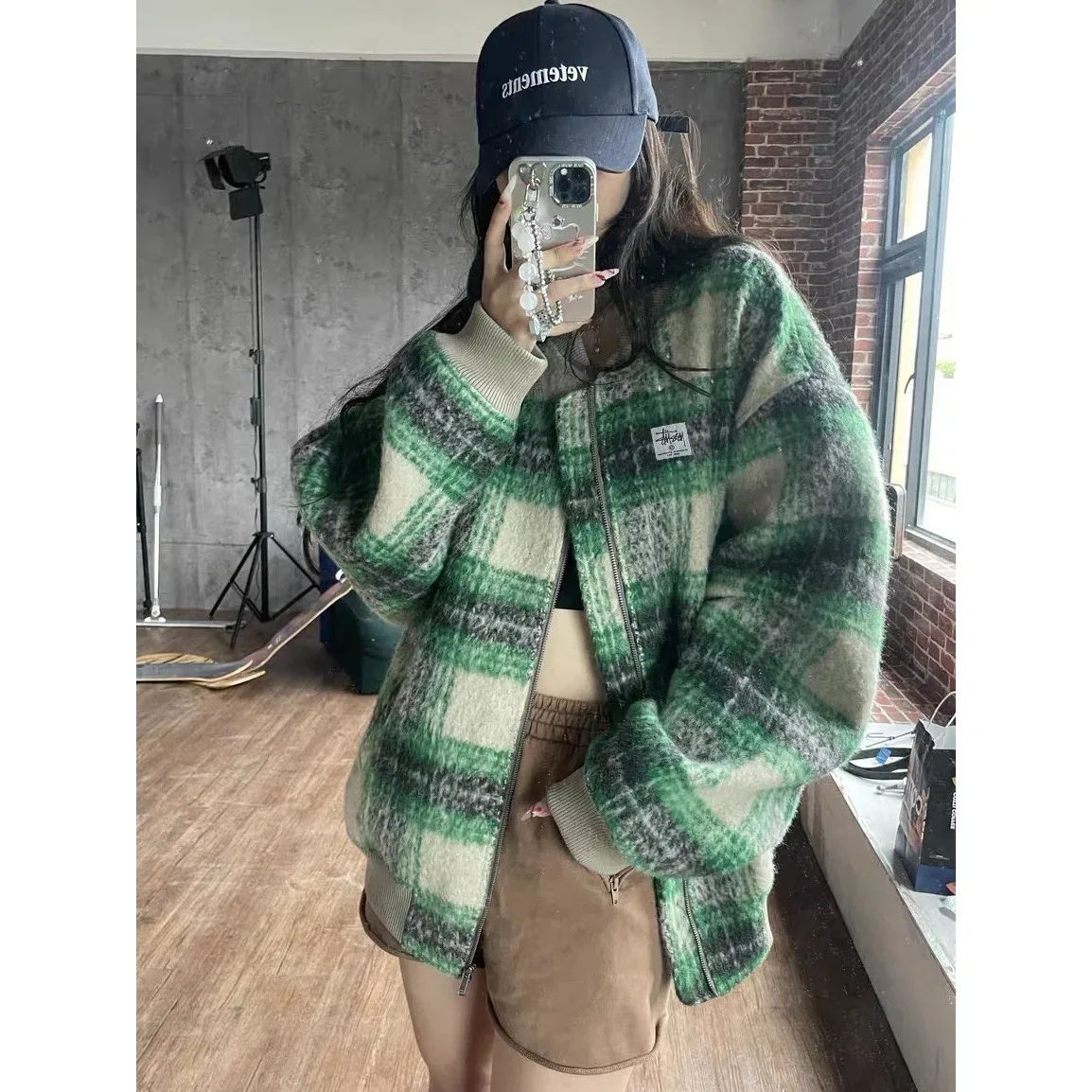 Stussy Stussy Stüssy Oversized Plaid Bomber Jacket B-2 Green Green - 1
