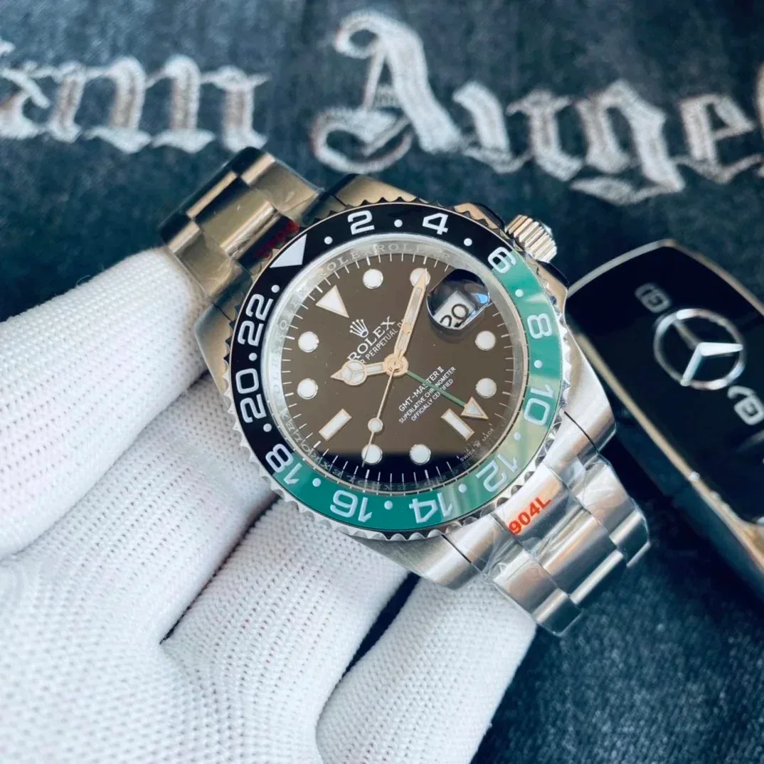 Rolex Rolex GMT-Master II Silver Case Black Dial Triple Red Bracelet Watch Silver - 1