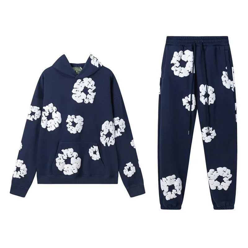 Other Unisex Navy Blue Floral Print Tracksuit Set Navy - 1