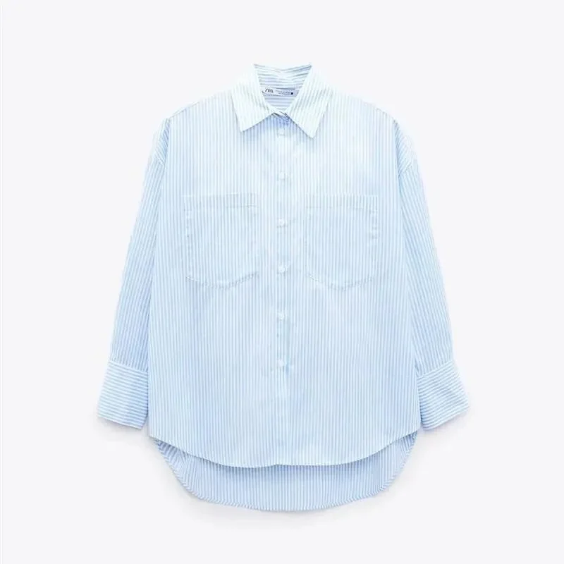Zara Zara Striped Button-Up Shirt Sky Blue Blue - 1