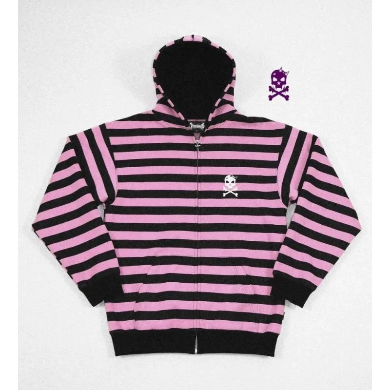 Chrome Hearts Chrome Hearts Pink/Black Striped Zip-Up Hoodie Multicolor